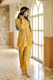 Yellow Multi Floral Pure Cotton Co-ord Set