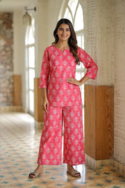 Pink Abstract Pure Cotton Co-ord Set