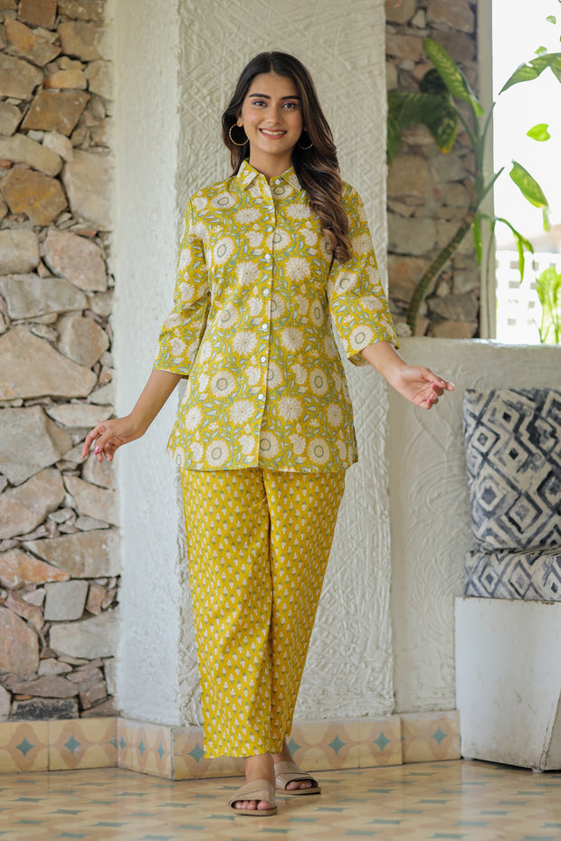 Yellow Sunflower Pure Cotton Co-ord Set