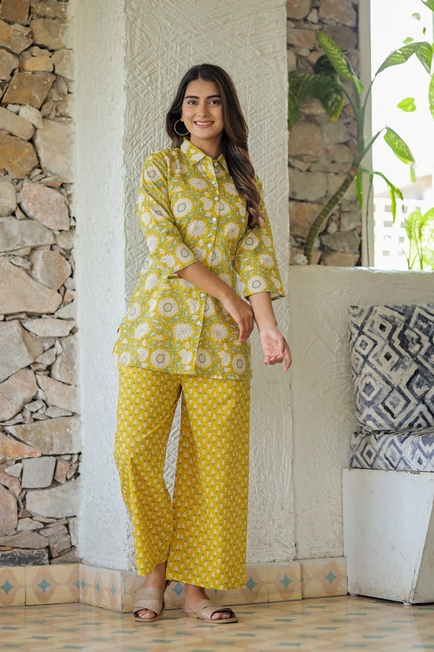 Yellow Sunflower Pure Cotton Co-ord Set