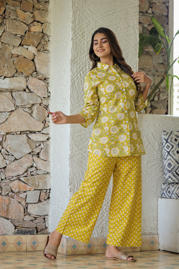 Yellow Sunflower Pure Cotton Co-ord Set