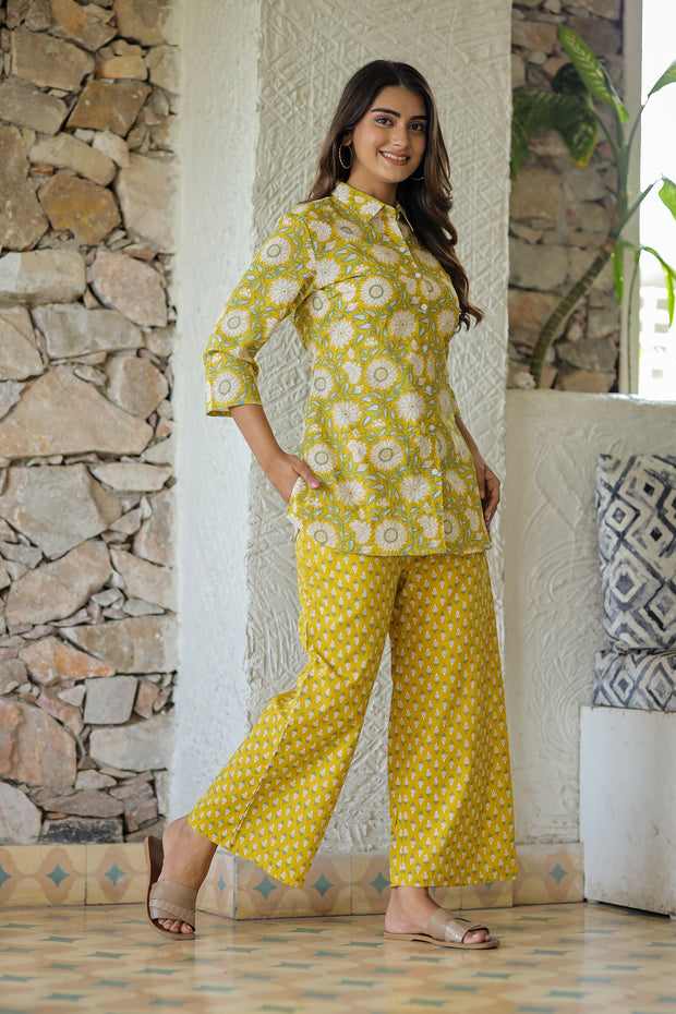 Yellow Sunflower Pure Cotton Co-ord Set