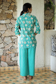 BLUE PRINTED SWEETHEART NECK PURE COTTON CO-ORD SET