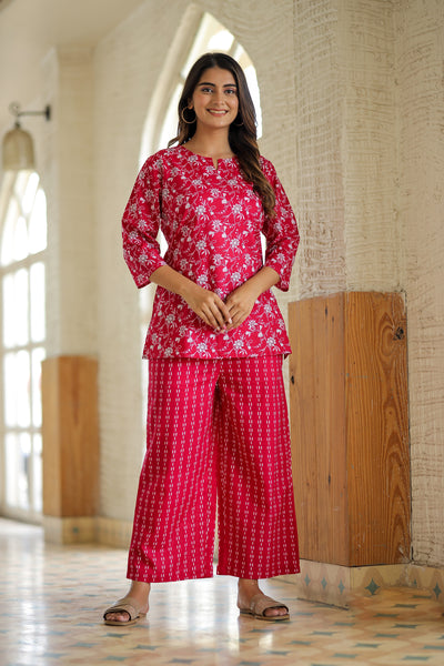 Red Pink Floral Pure Cotton Co-ord Set