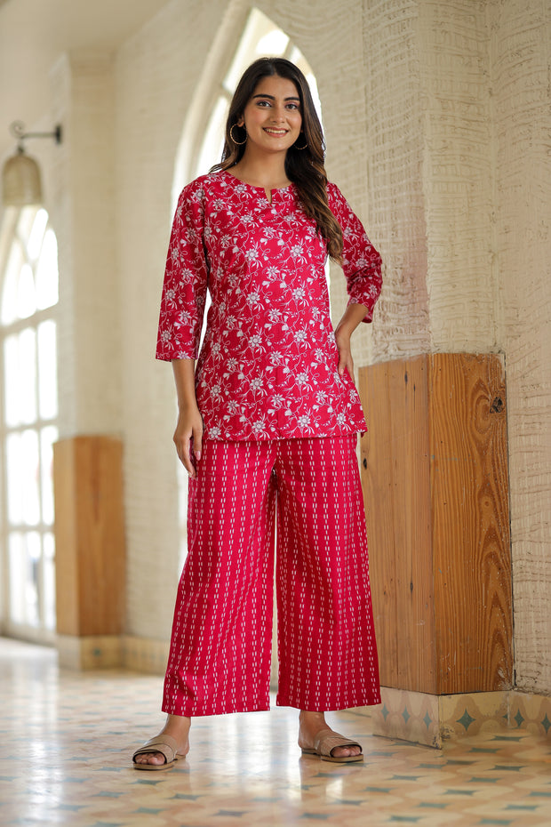 Red Pink Floral Pure Cotton Co-ord Set