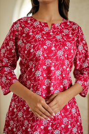 Red Pink Floral Pure Cotton Co-ord Set