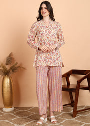 FLORAL PRINTED SWEETHEART NECK PURE COTTON CO-ORD SET