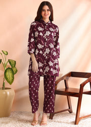 Deep Magenta Floral Pure Cotton Co-ord Set