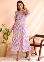 Purple Floral Printed Summer Dress