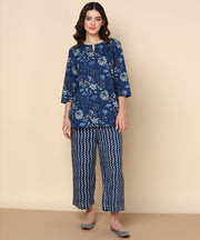 Indigo Blue Floral Pure Cotton Co-ord Set