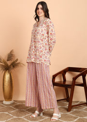 FLORAL PRINTED SWEETHEART NECK PURE COTTON CO-ORD SET