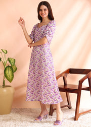 Purple Floral Printed Summer Dress