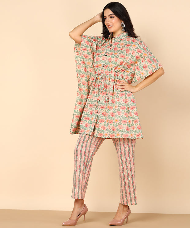 Stylish Cream Floral Pure Cotton Co-ord Set