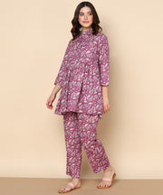 Berry Color Floral Pure Cotton Co-ord Set