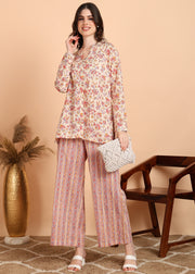 FLORAL PRINTED SWEETHEART NECK PURE COTTON CO-ORD SET