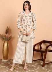 Creamish Floral Pure Cotton Co-ord Set