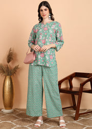 FLORAL PRINTED SWEETHEART NECK PURE COTTON CO-ORD SET