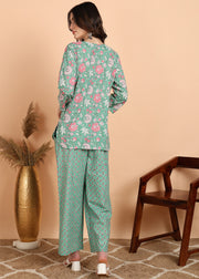 FLORAL PRINTED SWEETHEART NECK PURE COTTON CO-ORD SET