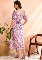 Purple Floral Printed Summer Dress