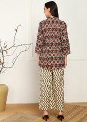 Brown Abstract Printed Pure Cotton Co-ord Set