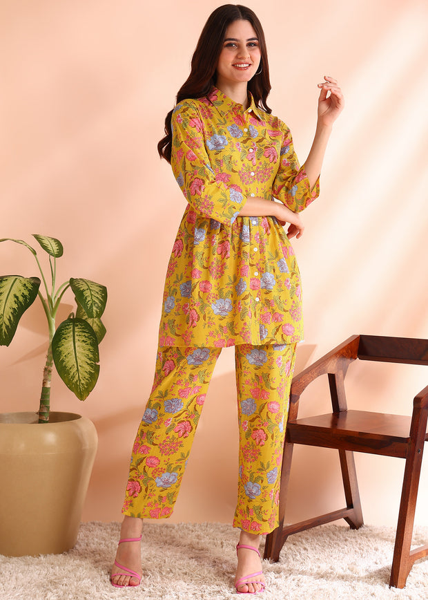 Orange Floral Pure Cotton Co-ord Set