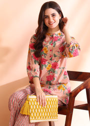 Orange Peach Floral Pure Cotton Co-ord Set