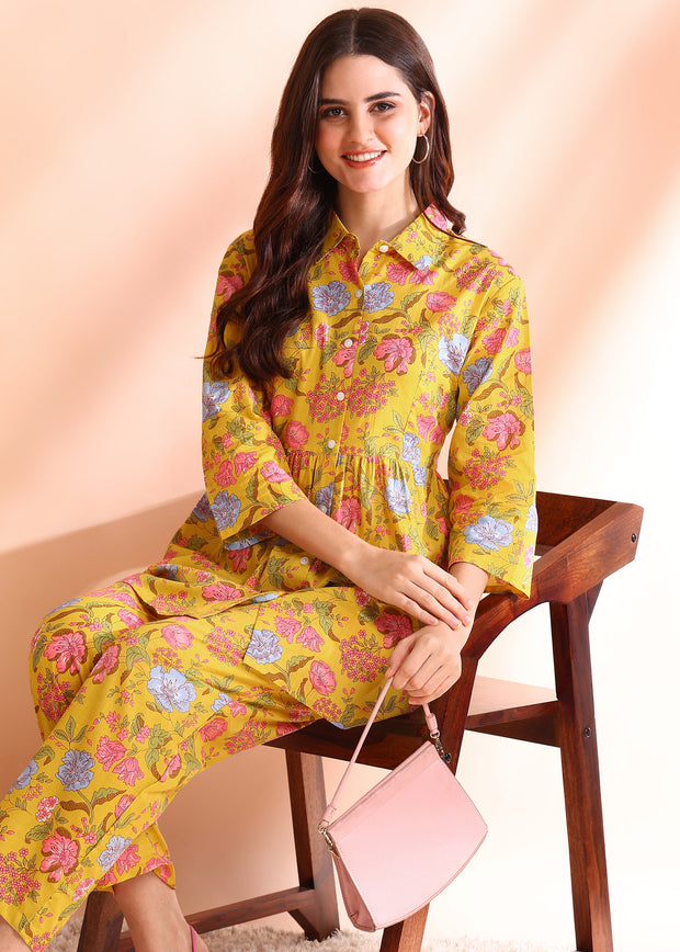 Orange Floral Pure Cotton Co-ord Set