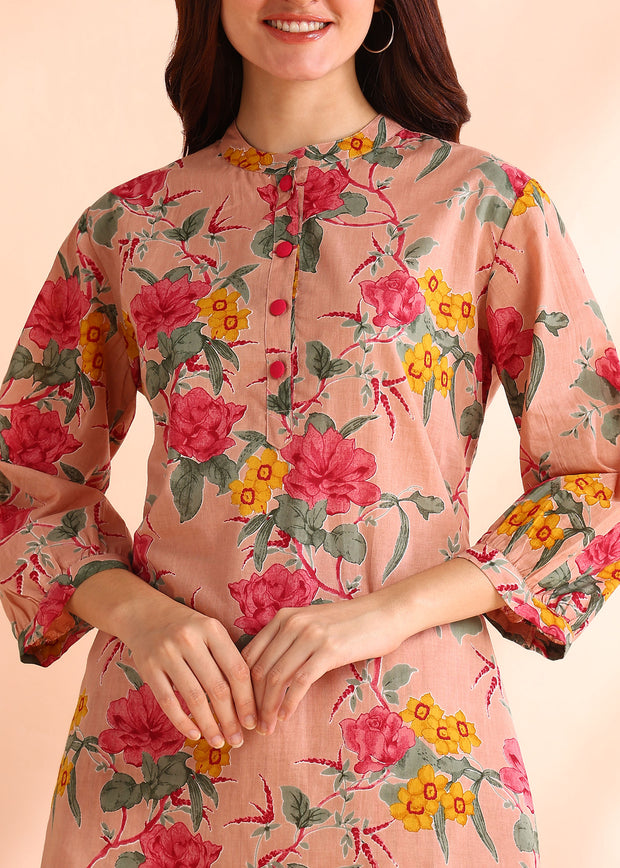 Orange Peach Floral Pure Cotton Co-ord Set