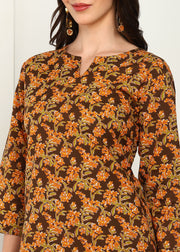 Brown Orange Floral Pure Cotton Co-ord Set