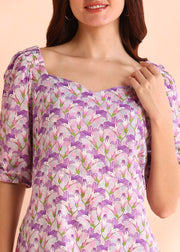 Purple Floral Printed Summer Dress